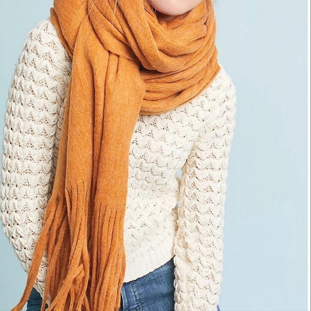 Anthropologie Fringed Scarf - Rust/Mustard